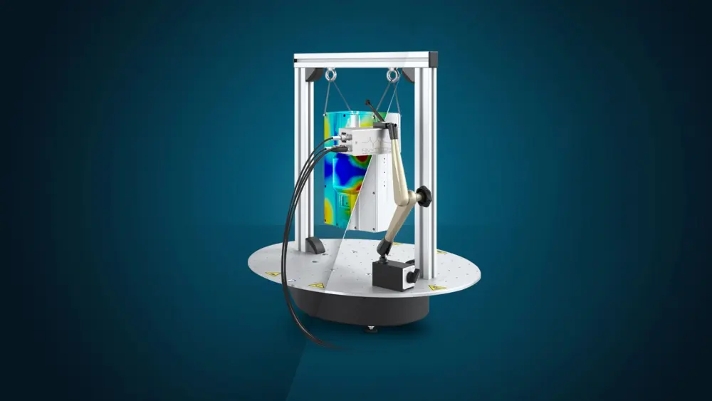 Polytec RoboVib测试台配备3D扫描激光振动计和电动转台,实现全自动360°非接触模态振动测量。