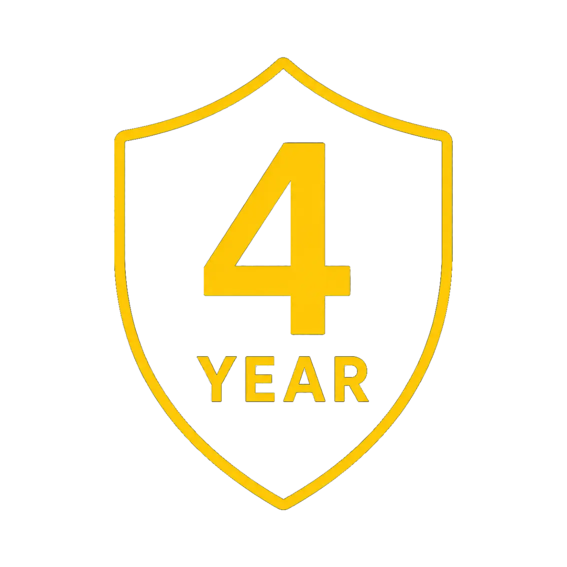 Yellow shield icon with bold number 4 and text "YEAR" indicating Polytec's 4-year warranty on industrial profilers.