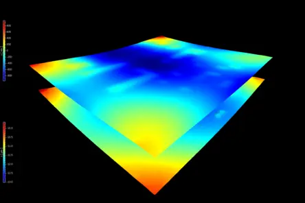 3D color-coded surface topography map displaying precise height variations in flexible electronics for quality control and process optimization.