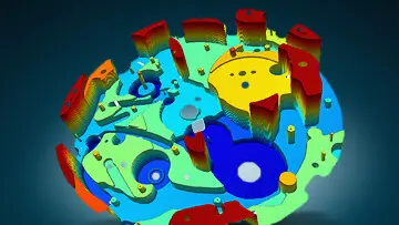 多彩3D表面形貌图展示微型制表零件的高度精确形状和几何参数测量，适用于精密机械检测。